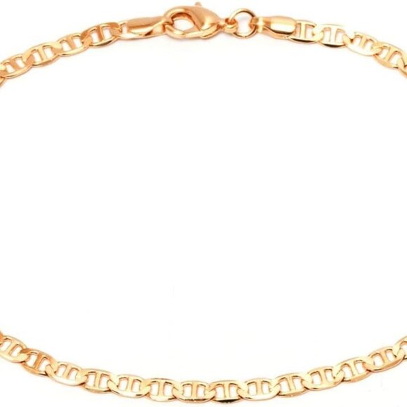 Jewelry - 18K Gold Plated Flat Marina Link Anklet for Women - Made In Brazil